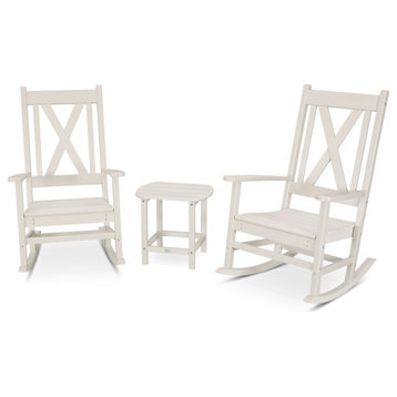 Polywood Braxton 3-Piece Porch Rocking Chair Set, Sand