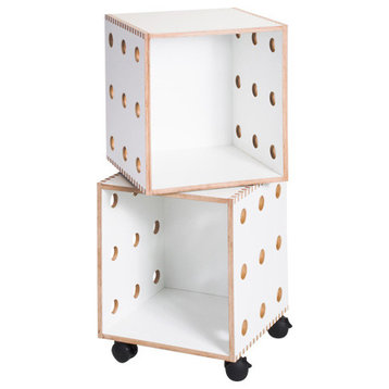 Modern Low Stacking Cube Bookcase, Offi Perf Boxes, White