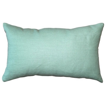 Pillow Decor - Tuscany Linen Aqua Green 12x20 Throw Pillow