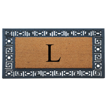 Rubber And Coir Greek Key Black Border 24"x36", Outdoor Monogrammed Doormat, L