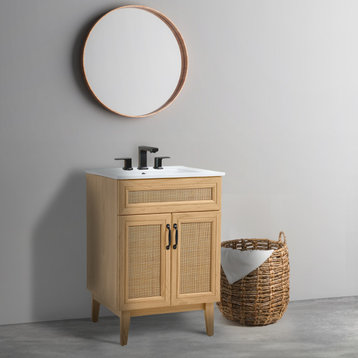 24" Modern Farmhouse 2-Shelf Bath Vanity Cabinet Only (Sink Basin not Included)