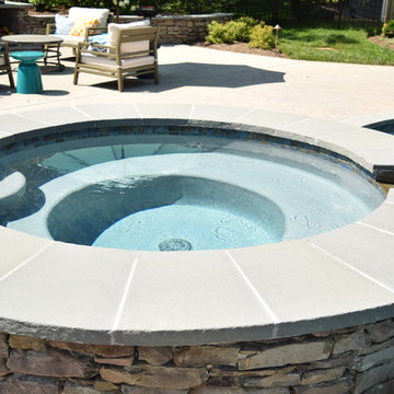 New Pool, Fireplace, retaining walls, Deck plantings