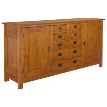 Crafters and Weavers Arts and Crafts 7-Drawer Solid Wood Sideboard in Cherry