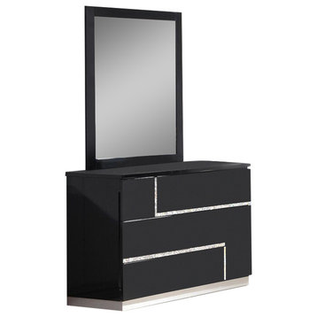 J&M Furniture Lucca Dresser With Mirror, Black Lacquer