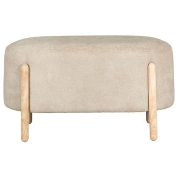 Scandinavian Upholstered Bench, Wooden Legs With Thick Cushioned Seat, Beige
