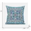16" X 16" Blue and Beige Broadcloth Paisley Zippered Pillow
