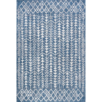 Tokay Bohemian Geometric Indoor/Outdoor Area Rug, Blue/Ivory, 4'x6'