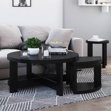 Zayante Rustic Solid Wood Round Nesting Coffee Table Set of 3