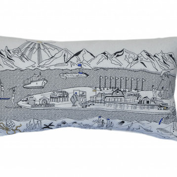 24" White Homer Spit Daylight Skyline Lumbar Decorative Pillow