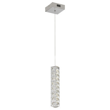 5" 1-Light Chrme Stainless Steel Led Pendant With Clear Crystals