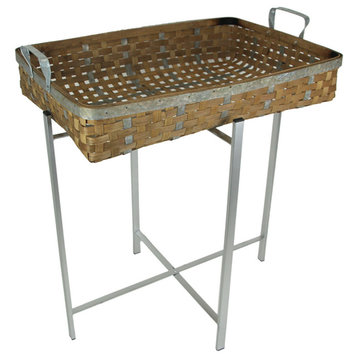 Wood Metal Woven Basket Tray Table Folding Stand Decorative Display Bowl Shelf