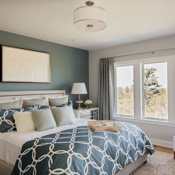 Smoky Green & White Bedroom with Water Views - Boston Magazine Design Home