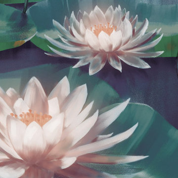 Water lily green-red wall mural
