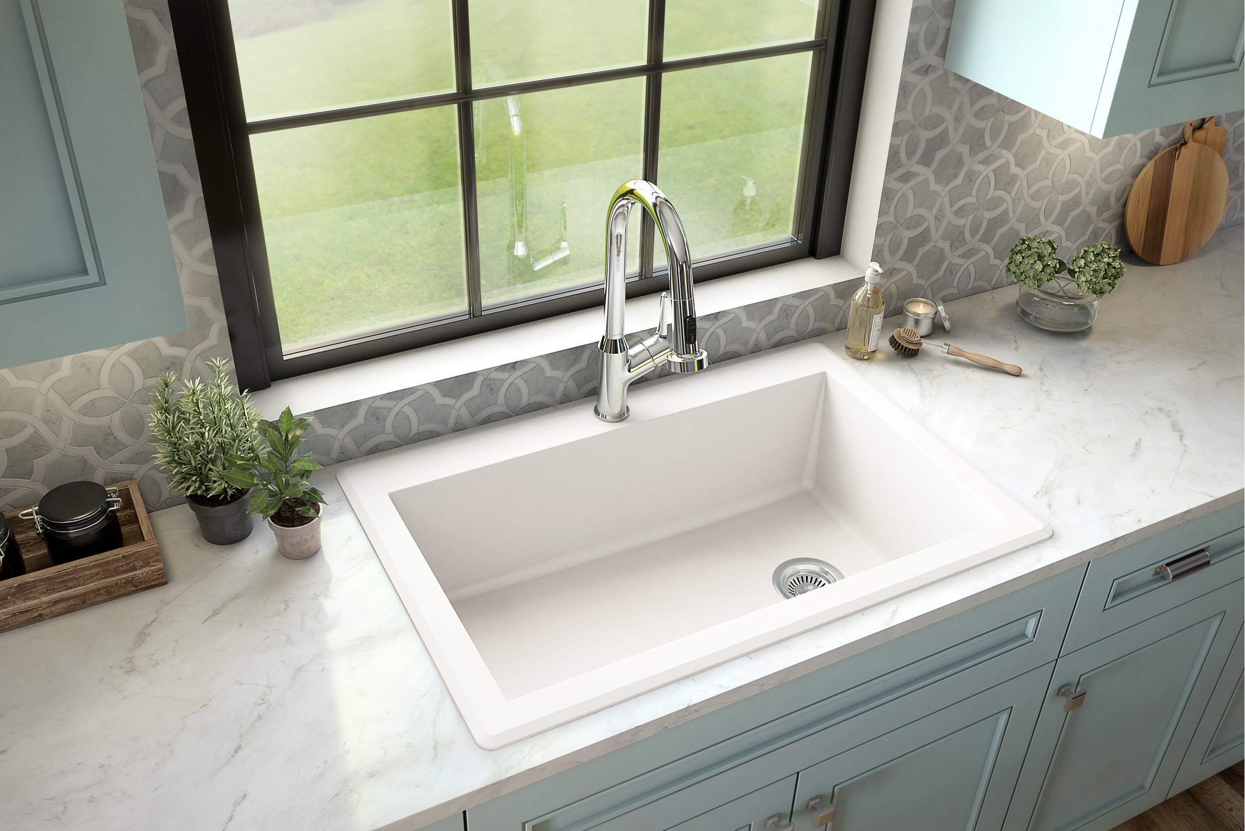 Karran Drop-In Quartz 33" 1-Hole Single Bowl Kitchen Sink, White