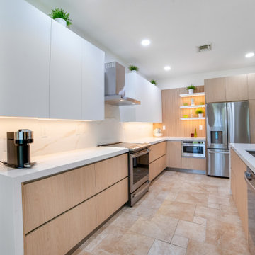 Modern Kitchen with Sleek Wood and White Cabinetry