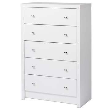 Contemporary Dresser, Vertical Design With 5 Storage Drawers, White Finish