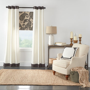 Oxford Banded Linen Grommet Top Curtains