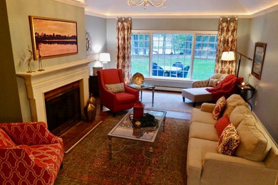 Living room - living room idea in Baltimore with a standard fireplace and a brick fireplace
