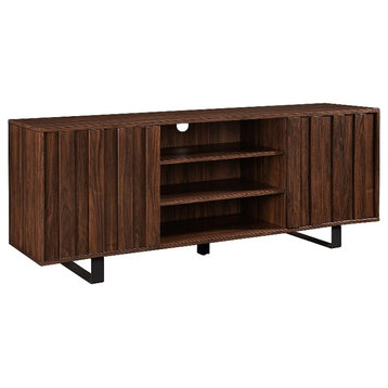 60" Modern Wood TV Cabinet with Paneled Doors - Dark Walnut / Black