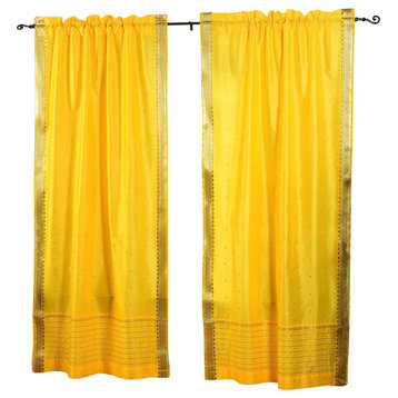 Yellow  Rod Pocket  Sheer Sari Cafe Curtain / Drape / Panel  - 43W x 24L - Pair