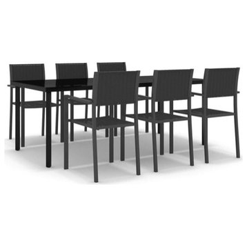 vidaXL Patio Dining Set 7 Piece Black Garden Outdoor Dinner Table and Chair