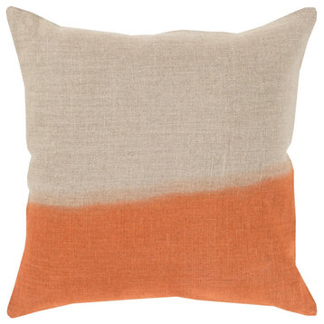 Dip Dyed by Surya Down Fill Pillow, Khaki/Burnt Orange, 18' x 18'