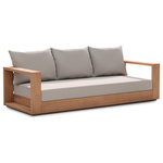 Meridian Furniture - Tulum Waterproof Fabric Upholstered Outdoor Sofa, Gray - Make this Tulum teak outdoor patio sofa the go to spot for relaxing and entertaining guest in your outdoor space. This sofa features resilent water resistant grey fabric making it the perfect spot to rest your feet and enjoy the company of friends or family while you take in the sunrise. Teak construction makes it a tough addition for the patio or porch and gives it the longevity and durability it needs to weather the elements with beautiful ease. Pair it with other items from the Tulum collection for a look that impresses from every angle.