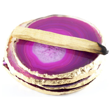 Hot Pink Agate Coasters (Set of 4), Gold