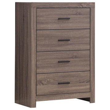 Vertical Dresser, 4 Large Drawers With Bar Metal Dark Bronze Pulls, Barrel Oak