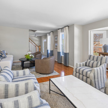 Blue Living Room with 2 Gathering Areas