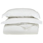 Blue Nile Mills - 530 Thread Count Solid Duvet Cover & Pillow Sham Bed Set, White, Full/Queen - Description: