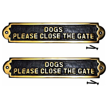 Brass Plaques "Please Close The Gate" Garden Signs Brass Plate Set Of 2