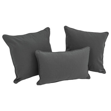 Solid Twill Throw Pillows With Inserts, 3-Piece Set, Steel Grey