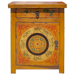 Chinese Oriental Brown Moon Face End Table Nightstand Asian Nightstands And Bedside Tables By Golden Lotus Antiques Houzz