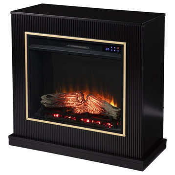 Bowery Hill Contemporary Wood Electric Fireplace in Black Finish