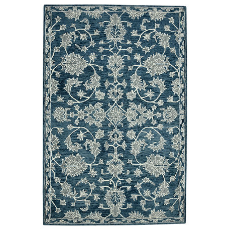 Romania Hope Area Rug, Navy, 5' x 8', Floral