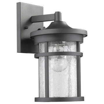 Lyra Textured Black Outdoor Wall Sconce Glass Cylinder Lantern Lamp Light