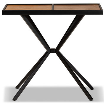 Modern Walnut Finished Wood and Black Finished Metal Console Table