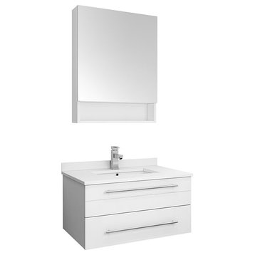 Fresca Lucera 30" Wood Bathroom Vanity with Medicine Cabinet in White