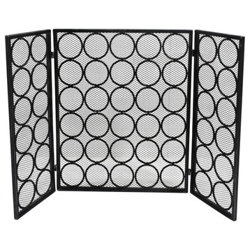 Koda Modern Three Panel Iron Firescreen, Black Silver