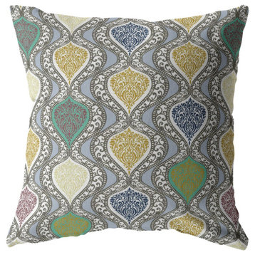 18" Gray Gold Ogee Decorative Suede Throw Pillow