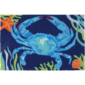Deep Blue Crab Swimming in Coral 30 x 20 Inches Accent Throw Rug