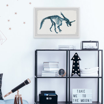 "Blue Dino Skeleton" Framed Painting Print