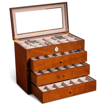 All With Time Watch Box, 48 Watch Slots, Cherry Wood