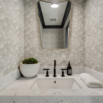 After - Powder Room in Patterned Wallpaper and Marble