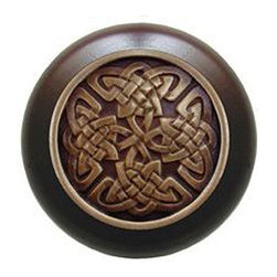 Inviting Home Inc. - Celtic Isles Walnut Wood Knob, Antique-Style Brass - Cabinet And Drawer Knobs