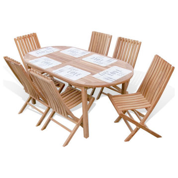 Windsor's Premium Teak 71"x35" Oval Dining Table With 6 Folding Chairs