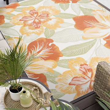 Ramon Contemporary Floral Area Rug, Orange & Cream, 5'3'' X 7'3''