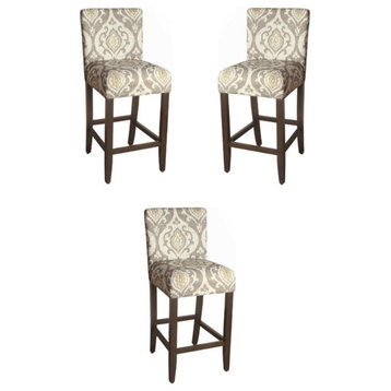 Home Square Suri 44" Traditional Wood and Fabric Barstool in Brown - Set of 3