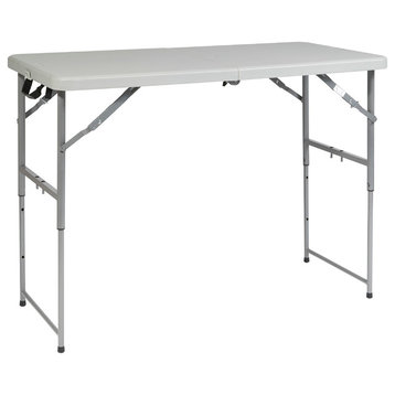 4' Long- Height Adjustable Fold in Half Resin Multi Purpose Table in Light Gray